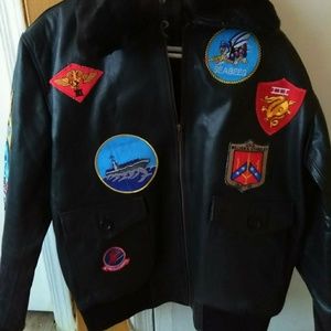 Top gun real cow hide leather jacket with fur